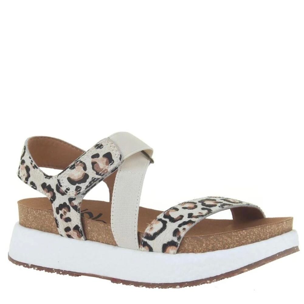 OTBT Sierra Platform Sandals Leopard Animal Print Calf Hair Wedge Sz 7.5
